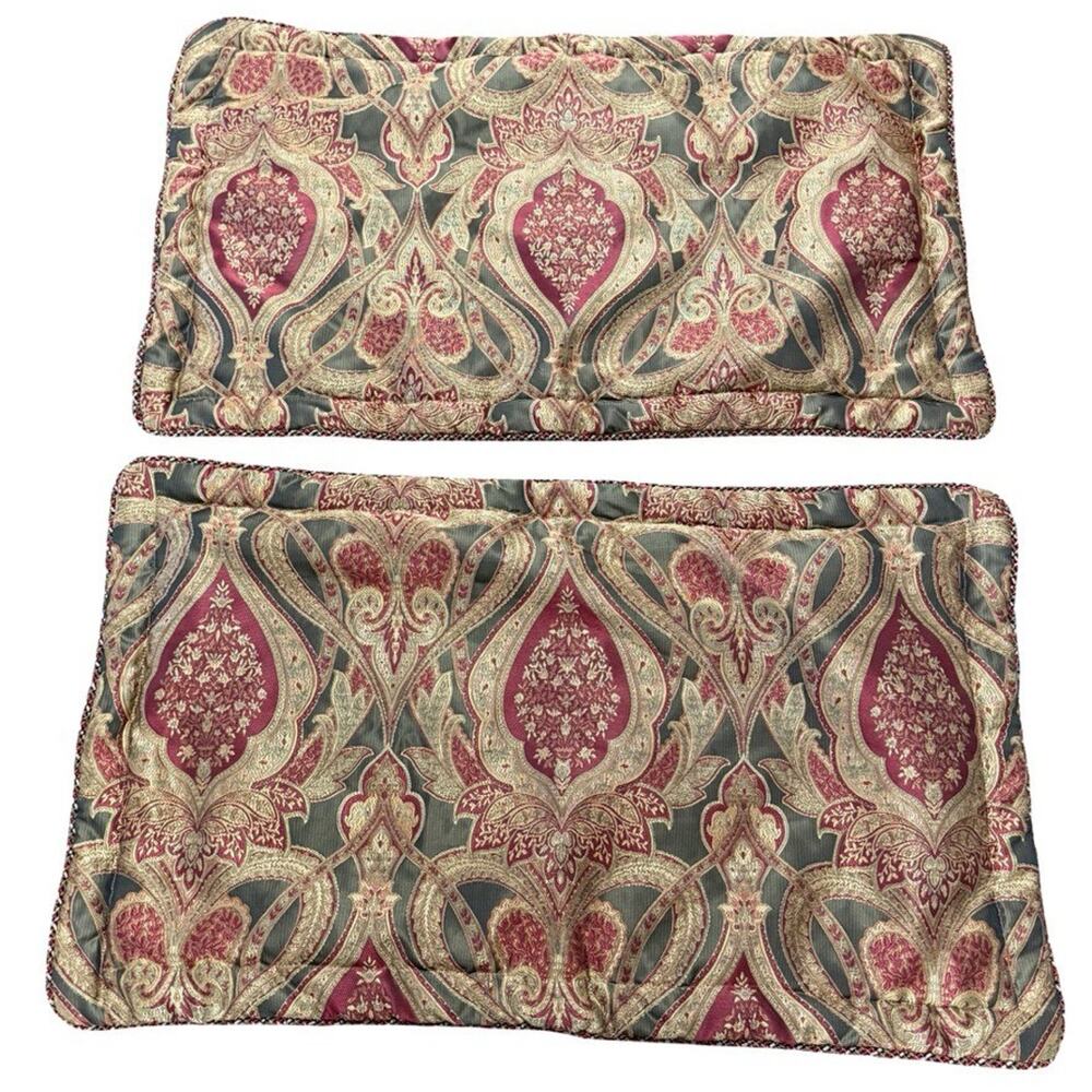 Croscill Home King Size Tapestry Burgundy Green Pillow Shams Bedding Rope Trim